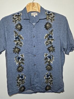 VTG Mens Campia Moda Rayon Short Sleeve Button Down Shirt Tropical Hawaiian Blue